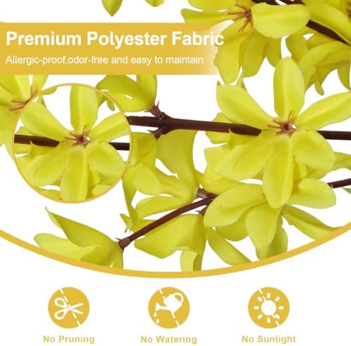 4FT Yellow Artificial Forsythia Tree, Faux Spring Forsythia Flower Branches Plant with Pot, Lifelike Fake Tree for Living Room Corner, Entryway, Porch Indoor Outdoor Decor - Image 4