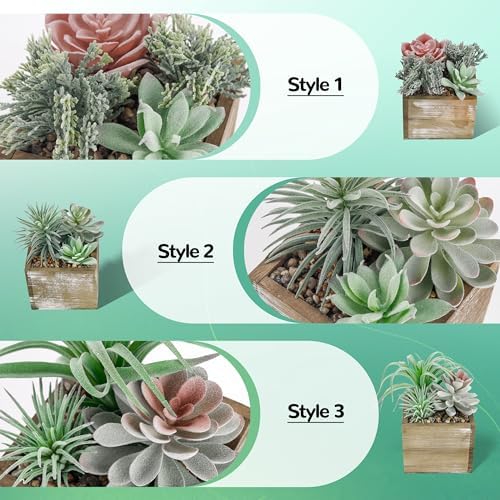 Der Rose 3 Pack Fake Succulents Plants in Wood Pots for Farmhouse Decor - Image 4
