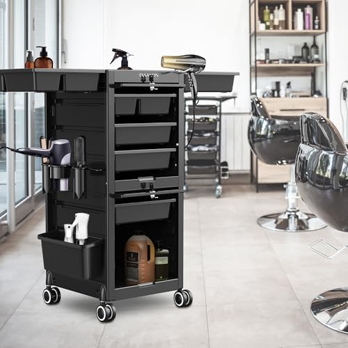TASALON Professional Rolling Salon Cart, 6-Drawer Storage Trolley with Tool Holders, 33-Inch Height,Barber Shop Hairdressing Beauty Versatile Equipment Black - Image 7