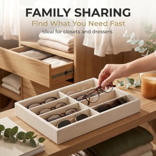 Amzlink® Sunglass Organizer Tray, 8 Slot Velvet Glasses Holder for Eyeglasses, Sunglasses, Jewelry & Watch Display, Men's/Women's Drawer Dresser Vanity Nightstand Storage, Beige - Image 5