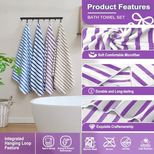 JML Microfiber Beach Towels, 6 Pack, 27" x 55", Cabana Stripe Purple - Image 3