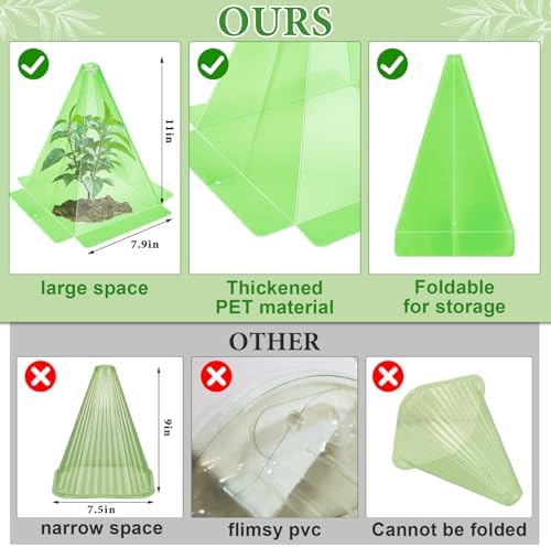 Reusable Plastic Garden Cloches, 7.8" x 11" Mini Greenhouse, 1.2mm Thick Clear Bell Covers with Metal Stakes Against Sun, Frost, Snails, Plant Protector (30pcs-Green) - Image 2