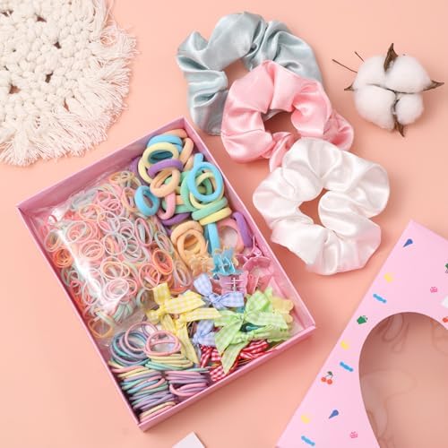 Rosvia 533PCS Hair Accessories Set for Girls,Mini Butterfly Hair Clips and Elastic Hair Ties,Satin Silk Scrunchies,Hair Kit for Toddler Girls - Image 4