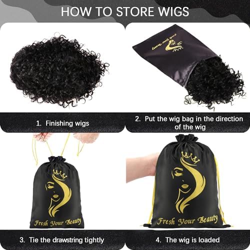 Silk Satin Pouches with Drawstring - Soft Hair Packaging Bags for Bundles, Wigs, Tools & Salon Use (6 PCS Black) - Image 5