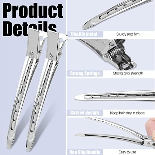 YGDZ Duck Billed Clips, 30pcs 3.5 Inch Metal Alligator Curl Hair Clips with Holes for Styling, Coloring, Thick Hair Rollers, Salon Use, Silver - Image 3