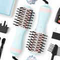 Travel Dual Voltage Hair Dryer Brush 4-in-1 Portable Mini Hot Air Blow Dryer Straightener & Curler Brush, Titanium Round Blowout Styler Volumizer Tools, 110/240V US/EU/UK -Baby Blue & Light Pink by MayAllDreamsRealizedEndingMisfortuneInAuspicious
