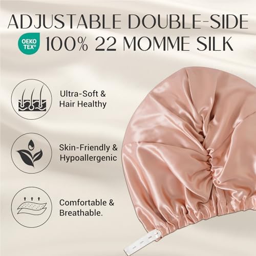 ZIMASILK 22 Momme 100% Mulberry Silk Bonnet for Sleeping Women, Blush Pink - Image 2