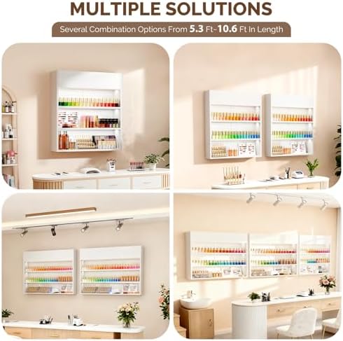 OmySalon Wall Mounted Display Rack, 32-Inch 3-Tier LED Nail Polish Organizer Shelf with USB Touch Control, for Nail Salon, Spa, Beauty Studio Storage, Wooden Retail Display (White) - Image 7
