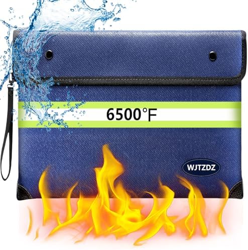 6500°F Fireproof Document Bag,Upgraded Fireproof/Waterproof Money Bag with Zipper/Reflective Strip,Storage Pouch for A4 Letter Size Document,Cash,Cell Phone,Passport by FirepyroofSafetyFamily