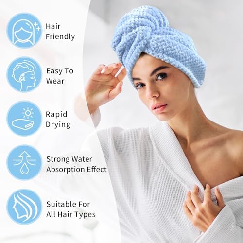 my novel things 3 Pack Microfiber Hair Towel Wrap for Women 25.4"x9.8", Super Absorbent Hair Towel Wrap, Quick Dry Hair Towels with Button for Curly Hair Anti Frizz (Blue,Green,Gray) - Image 4
