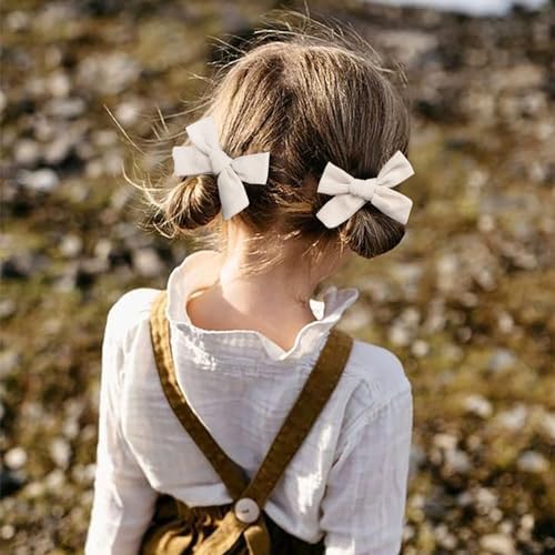 DEEKA Beige Cotton Linen Hair Bows 2 Sizes 5"&3.5" Soft Hair Bow set for Toddler Girls Long Ponytail Knot Bows Alligator Clip Hair Accessories for Little School Girls (Beige) - Image 6
