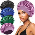 4PCS Silk Satin Bonnets for Black Women & Men - Elastic Wide Band Hair Wrap Cap for Curly Hair - Shower Cap for Sleeping (Black, Blue, Purple, Green) by FIRSTPELLA
