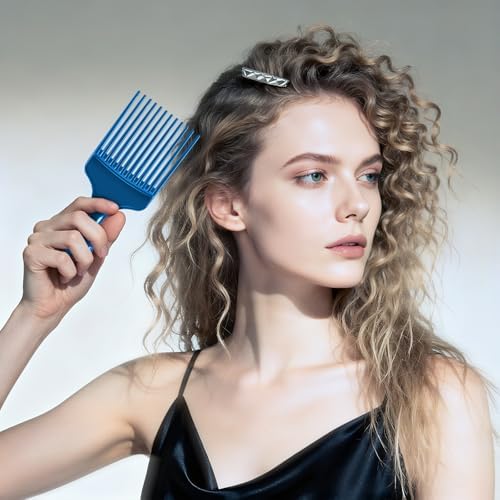 SIMPOR 2 Pcs Hair Pick Comb Wide Tooth Lift for Hair Styling Detangling, Plastic Afro Pick for Women Men, Fist Picks for Curly and Afro Hair (Metallic Blue, Black) - Image 5