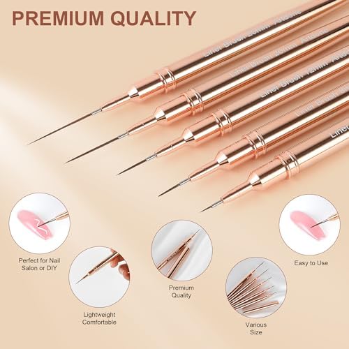 Artdone Metallic Nail Art Pens, Liner Brushes Set, 5PCS Gold Nail Tools - Image 3