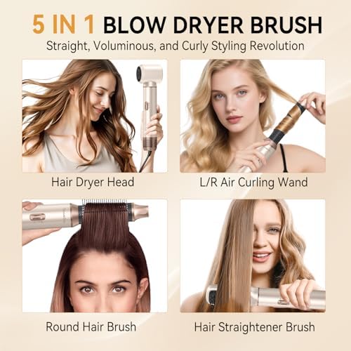 5-in-1 Hair Dryer Brush, Hot Air Styler with Curling Attachments - Image 2