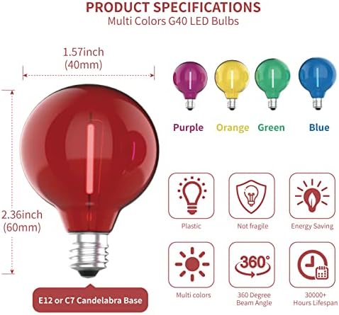 Meconard 25 Pack G40 LED Outdoor String Light Replacement Bulbs, Multicolor - Image 2