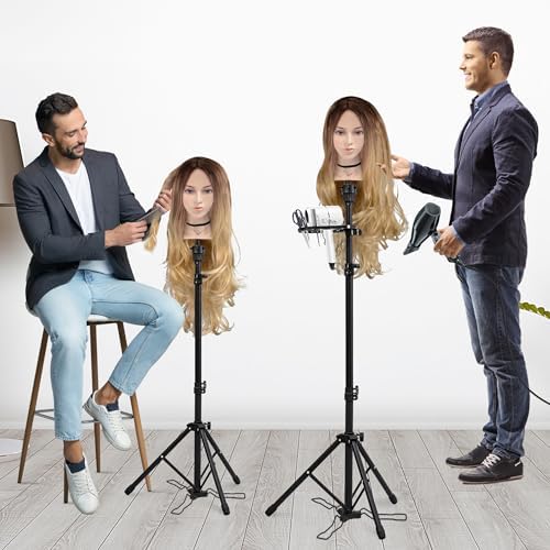 Klvied Wig Stand Tripod Adjustable Mannequin Head Stand with Foot Panel, Reinforced Metal Wig Head with Tool Tray for Cosmetology Hairdressing Styling Training - Image 7
