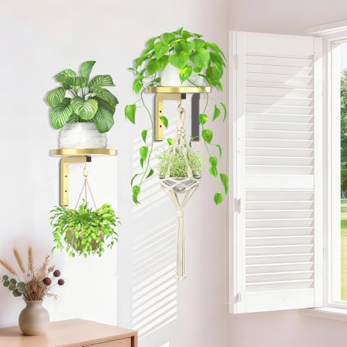 Plant Wall Hanger Holder Set of 2 for Indoor Outdoor, Gold - Image 6