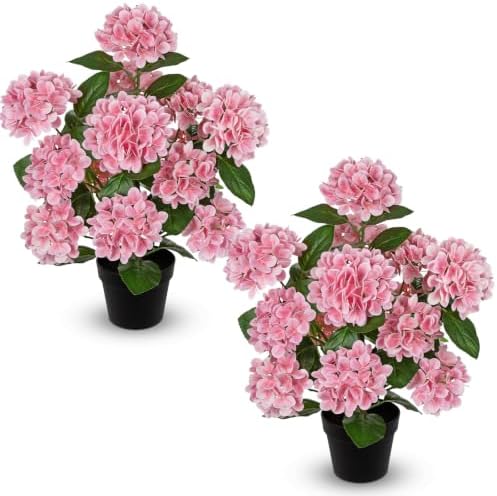 2.2FT Pink Hydrangea Artificial Flowers Tree 2 Pack Faux Hydrangea Potted by Hollyone