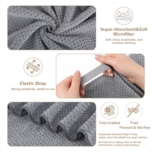 Microfiber Hair Towels, Waffle Hair Towel Set, Super Soft Highly Absorbent, Sturdy Quick Drying Turbans for Long, Thick, Curly Hair (2 Pack, 40" x 20") - Image 5