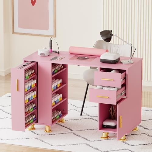Kikihouse Manicure Table Nail Desk with Dust Collector(Pink) - Image 2