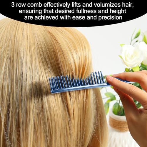 SIMPOR 3 Row Hair Comb for Natural Detangling, Hair Styling Brush, Nylon Bristle Unbraider Teasing Rat Tail Comb for Women Men Blue - Image 6