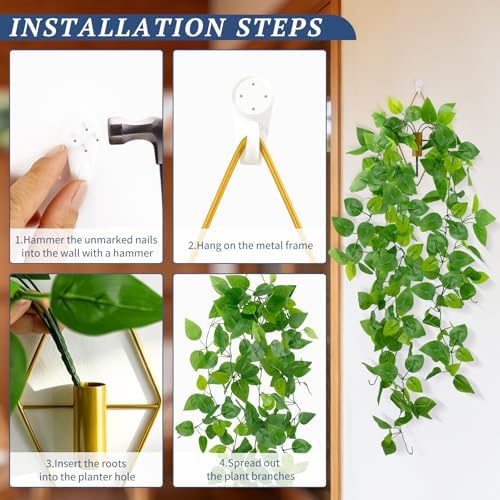 LOYWREE Artificial Hanging Plants with Wall Planter, Faux Pothos Vines Fake Hanging Plant, Plastic Greenery Wall Decor for Indoor Outdoor Home Office Garden Patio Bedroom Living Room Decor - Image 3