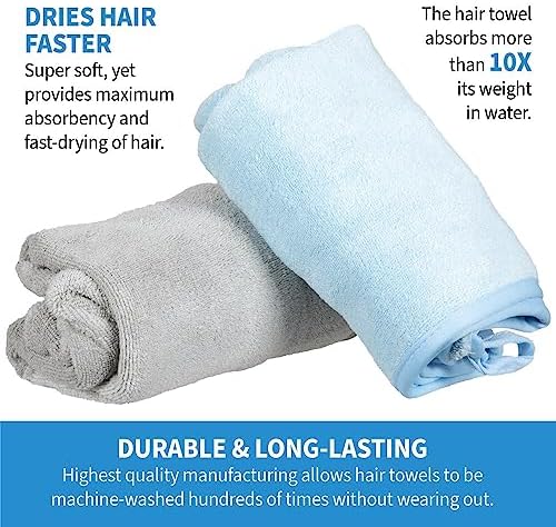 ForPro Professional Collection Premium Microfiber Hair Towel Wrap, 2-Pack Quick Drying Hair Turban for Women, 10" x 26", Cool Grey + Sky Blue - Image 4