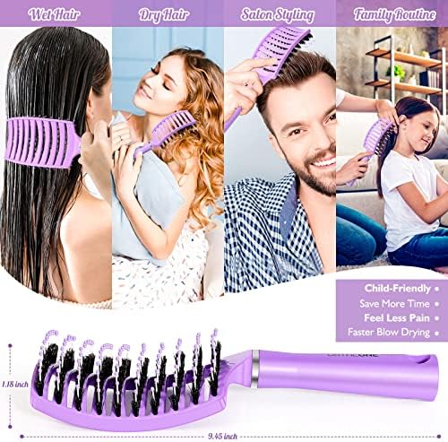 URTHEONE Hair Brush,Detangling Hairbrush Boar Bristle Curved Vented Hair Brush for Women Men Kids Curly Thick Long Short Wet or Dry Hair, Faster Blow Drying(2Pack Black） - Image 4