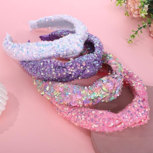 Sequin Headbands for Girls, 4 Pack Knotted Headband for Girls, Sparkly Girl Hair Bands Glitter Hair Accessories for Girl and Women,diademas para niñas - Image 3