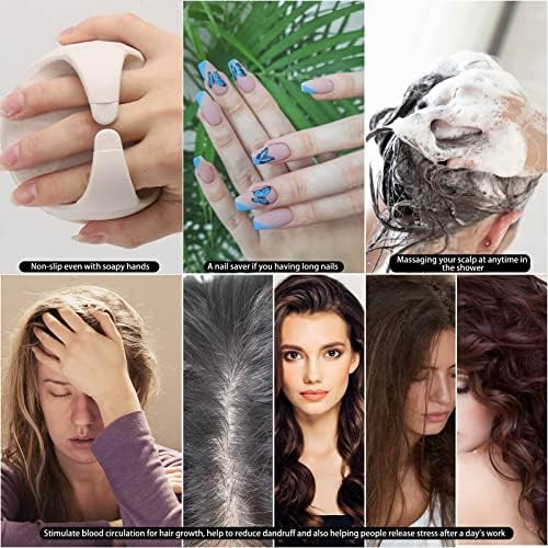 Hair Scalp Massager Shampoo Brush Hair Scrubber Washing Brush Silicone Scalp Exfoliator for Dandruff Removal- Beige - Image 5