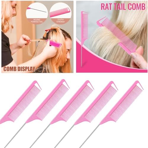 25Pcs Hair Styling Combs Set Include 10 Pcs Topsy Hair Tail Tools 5pcs Rat Tail Comb,5 Bristle Teasing Slick Back hair Brush,5 Edge Control Brush,Eyebrow Brush for Woman Girl Pink - Image 7
