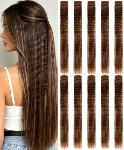 10 Pcs Brown Hair Extensions Clip-in, Raccoon Tail Hair Accessories 22 Inch by Olldag