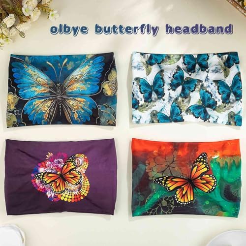 Olbye Wide Boho Headbands Floral Stretch Head Wraps Turban Knotted Yoga Hairbands Workout Hair Accessories for Women 4Pcs (Butterfly, 9.4 * 5.9'') - Image 2