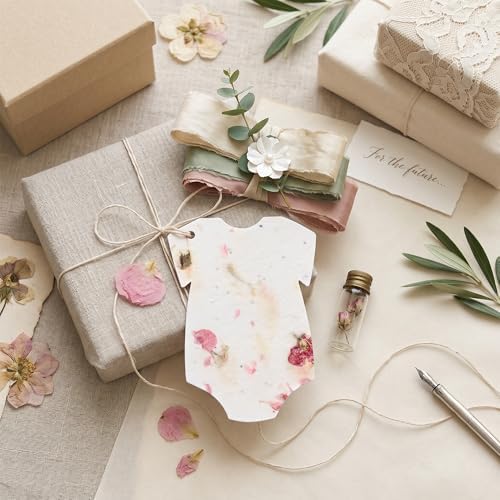 24 Favor Set, Pink Onesie Gift Wrap Tags with Wildflower Seeds - Image 4