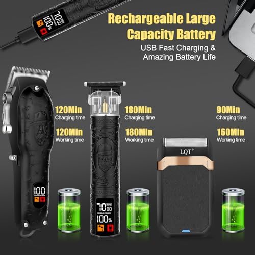 Professional Hair Clipper Set for Men Electric Shaver Razor Cordless Hair Cutting Barber Clippers Beard Trimmer Men’s Grooming Kit Gifts for him (Black) - Image 4