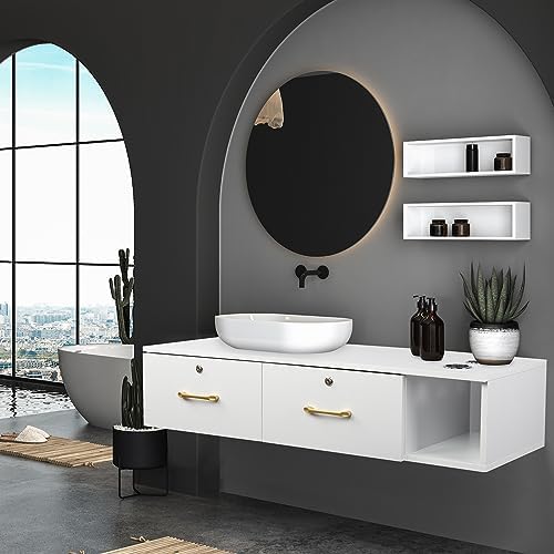 Wall Mount Styling Station, Locking 2 Drawers Storage Beauty Salon Equipment, Barber Station for Hair Stylist, 3 Hair Dryer Holes, White, 41.34 x 14.76 x 8.86 Inches - Image 7
