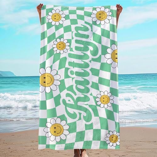 JML Personalized Beach Towel with Name, Custom Flower Beach Towel, Customized Microfiber Pool Towel, Quick Dry & Absorbent Swim Towel for Adult,Anniversary, Birthday, Summer Holiday,Vacation by JML