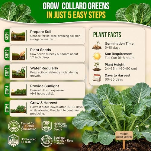Organo Republic Collard Georgia Southern Seeds Pack 5G - Over 1900 Non-GMO Heirloom Collard Seeds for Planting Vegetable in Individual Seed Packet Vegetables Seeds for Planting Indoor & Outdoor - Image 6