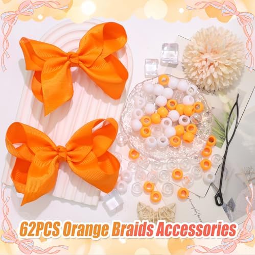 NAISKA 62PCS Orange Beads for Hair 4.7in Bow Hair Clips Hair Jewelry for Braids Cute Braids Clips with Bow Loc Beads Accessories Sets for Kids Girls - Image 2