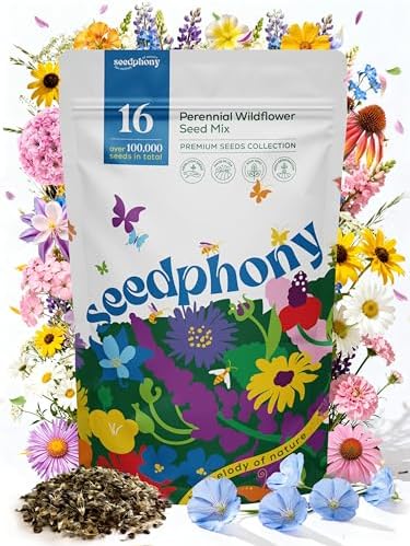 Seedphony 16 Perennial Wildflower Mix 4 oz - 100,000 Non-GMO Heirloom Wildflower Seeds for Planting Garden, Wild Flowers in Waterproof Seed Packet, Floral Seeds for Planting Indoor & Outdoor Gardening by Seedphony