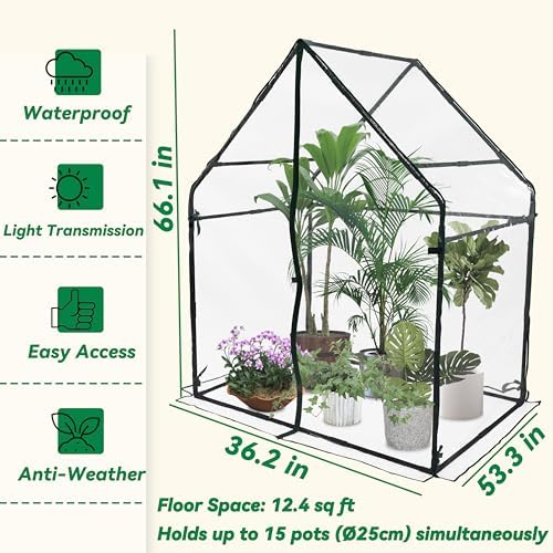 Gardzen Small Walk-in Greenhouse, 36.2"(L) x53.3(W) x66.1(H) - Image 2
