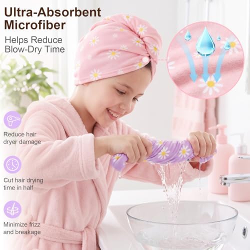 Kids Microfiber Hair Towel Wrap 2Pack Absorbent Hair Drying Turban for Girl - Image 3