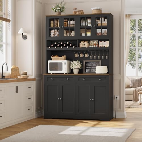 HOSTACK 75" Kitchen Pantry Storage Cabinet, Coffee Bar Hutch Cabinet, Black - Image 4