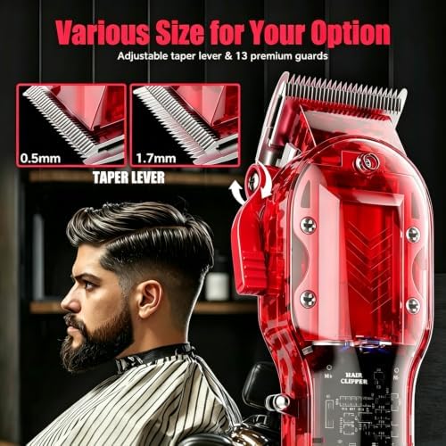 Professional Hair Clippers for Men, Cordless Barber kit for Hair Cutting & Grooming, Hair Clippers and Trimmer Set for Barber Haircut with LED Display, 8 Fade Taper Combs(Red Set) - Image 7