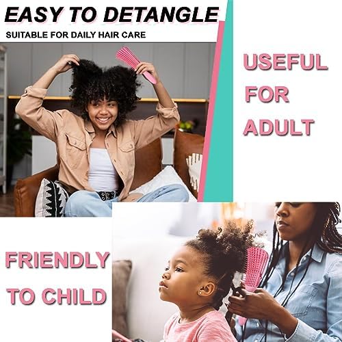 EZ Detangler Brush with Edge Brush, Rat Tail Combs Set for Natural, Curly, Wet/Dry, Black Hair, Flex Detangling Brush set for Hair Style and Cuting, No Pain and Easy Clean in Daily Use（Pink + Black) - Image 5