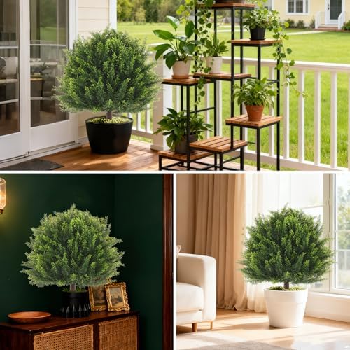 24.2" Outdoor Artificial Plants Topiary Trees - UV Resistant Faux Greenery Fake Shrubs Bushes for Front Porch Home Garden Patio Decor with Ground Spike - Image 6