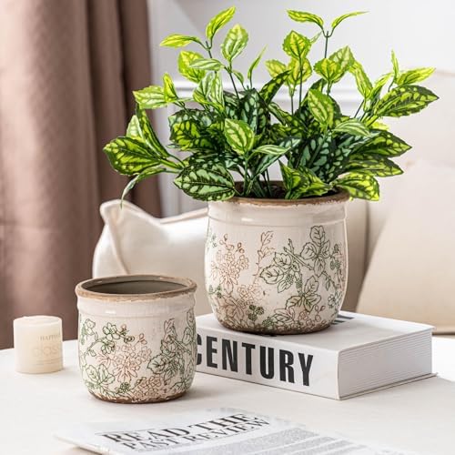 Ceramic Plant Pots Set of 2, 4.7 & 5.7 Inch Vintage Indoor Planters with Drainage Hole, Farmhouse Ceramic Flower Pots for Indoor Plants, Rustic Cottage Decor for Home Kitchen Garden, Green - Image 5