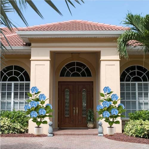 3FT Artificial Hydrangea Tree 2 Pack, Realistic Faux Hydrangea Plants in Pot with Blue Flowers, Lifelike Faux Greenery Home Indoor Outdoor Front Porch Garden or Wedding, Blue - Image 4