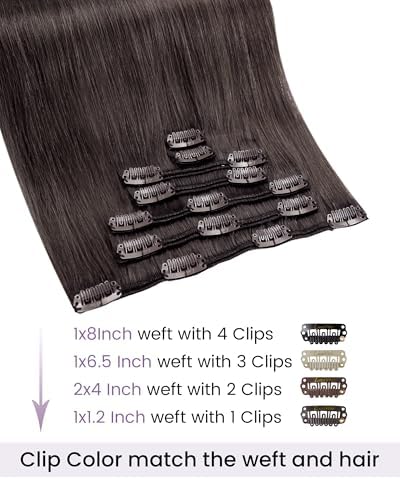 LaaVoo Clip On Extensions Human Hair, Long Straight, 22 Inch - Image 2